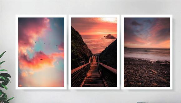 Kit 3 Quadros Decorativos Paisagem Para Salas Praia Molduras