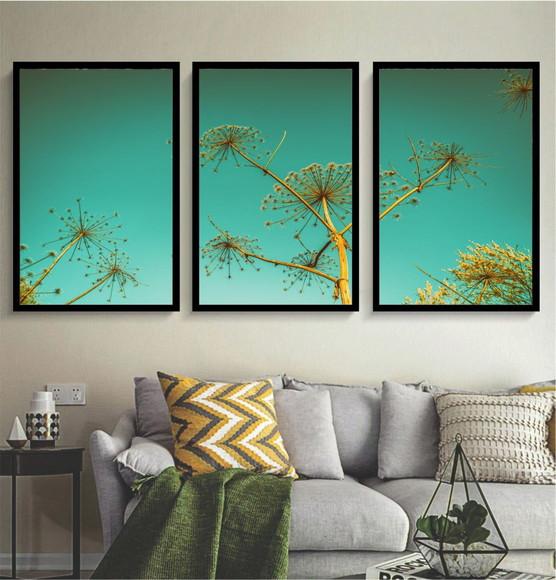 Kit 3 Quadros Decorativos Paisagem Plantas Para Sala Moldura