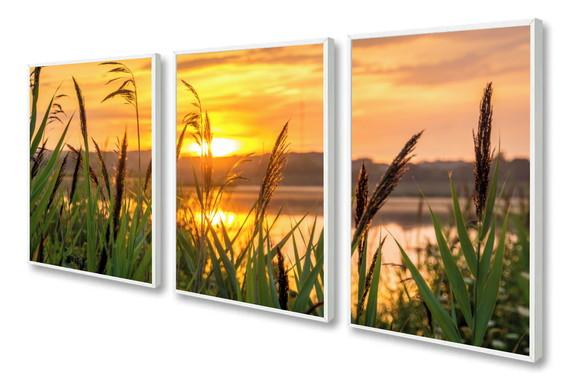 Kit 3 Quadros Decorativos Paisagem Pôr Do Sol Mar Moldura