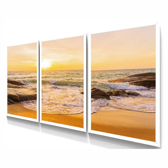 Kit 3 Quadros Decorativos Paisagem Pôr Do Sol Mar Moldura