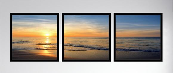 Kit 3 Quadros Decorativos Paisagem Pôr Do Sol Praia Moldura