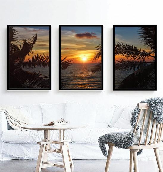 Kit 3 Quadros Decorativos Paisagem Pôr Do Sol Praia Moldura