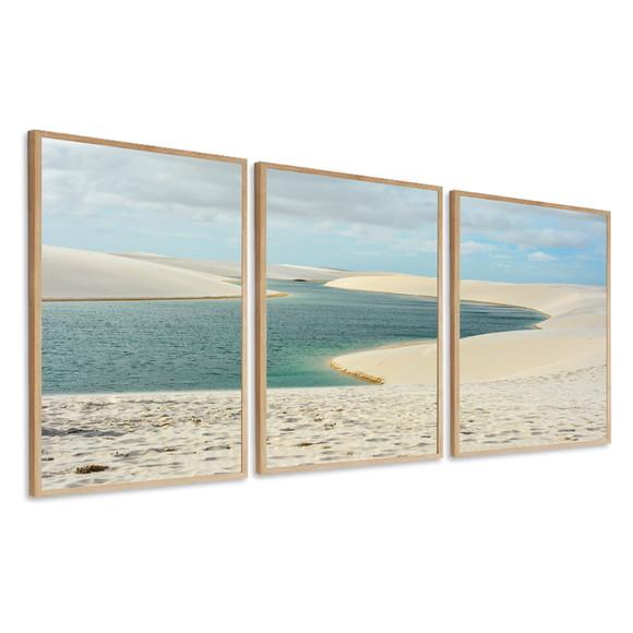 Kit 3 Quadros Decorativos Paisagem Praia Dunas com Moldura