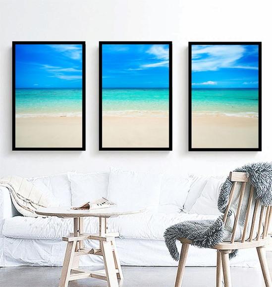 Kit 3 Quadros Decorativos Paisagem Praia e Mar Com Molduras