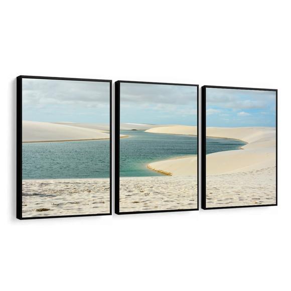 Kit 3 Quadros Decorativos Paisagem Praia Mar Dunas Moldura