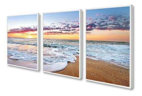 Kit 3 Quadros Decorativos Paisagem Praia Para Sala e Quarto