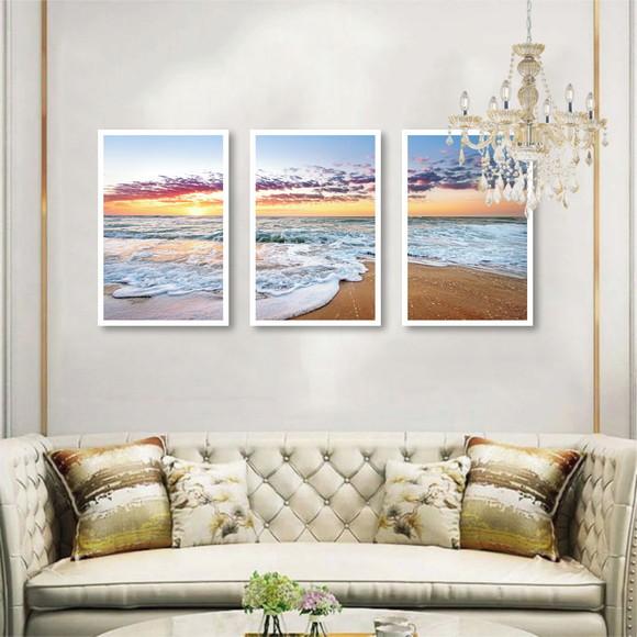 Kit 3 Quadros Decorativos Paisagem Praia Para Sala e Quarto