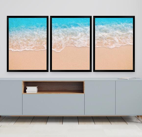 Kit 3 Quadros Decorativos Paisagem Praia Para Sala Moldura
