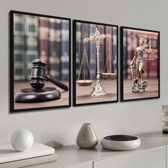 Kit 3 Quadros Decorativos Para Advogado Escritório Moldura
