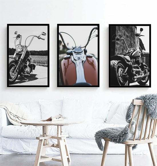 Kit 3 Quadros Decorativos Para Bar Motocicleta Harley Hall