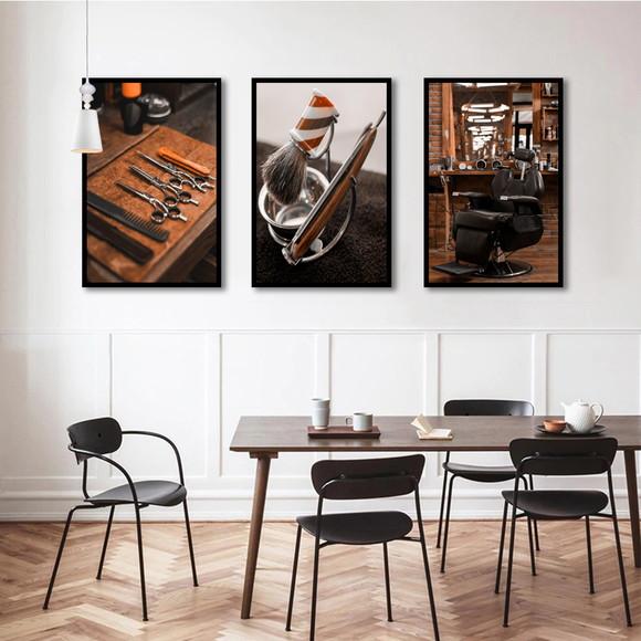 Kit 3 Quadros Decorativos Para Barbearia Masculino Moldura