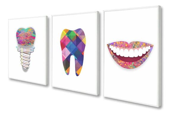 Kit 3 Quadros Decorativos Para Consultório Dentista Moldura
