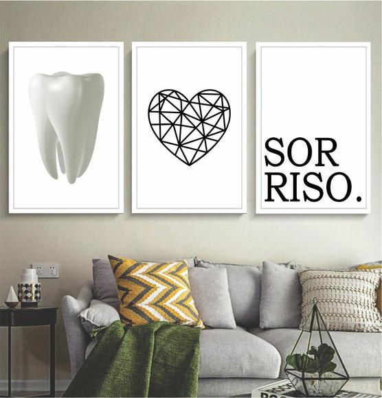 Kit 3 Quadros Decorativos Para Consultório Dentista Moldura