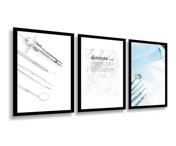Kit 3 Quadros Decorativos Para Consultório Dentista Moldura