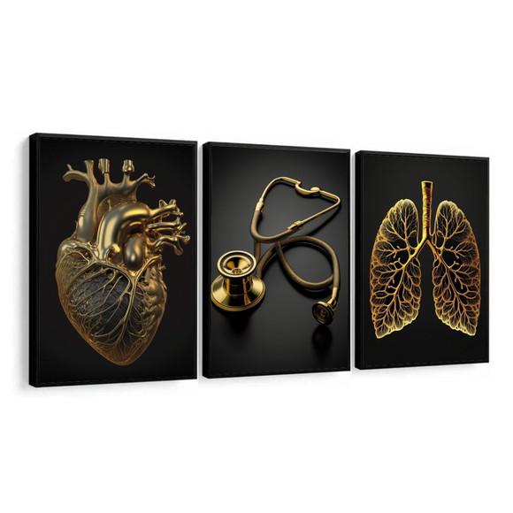 Kit 3 Quadros Decorativos para Consultório Medicina Moldura