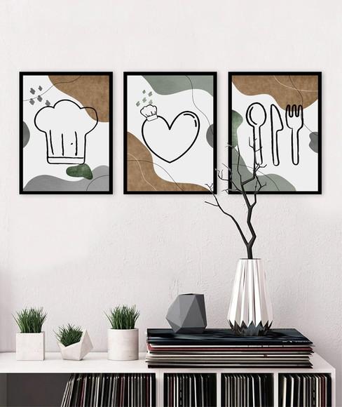 Kit 3 Quadros Decorativos Para Cozinha Restaurante Moldura