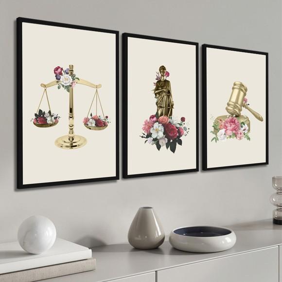 Kit 3 Quadros Decorativos para Escritório Advogado Direito