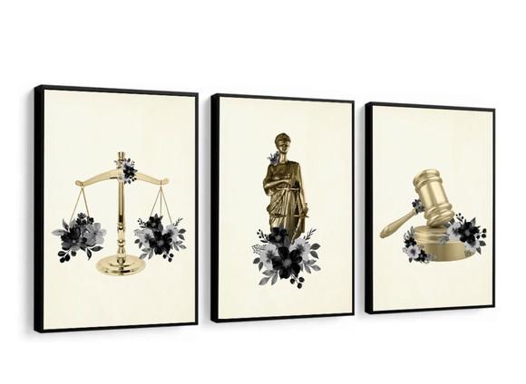 Kit 3 Quadros Decorativos Para Escritório Advogado Moldura