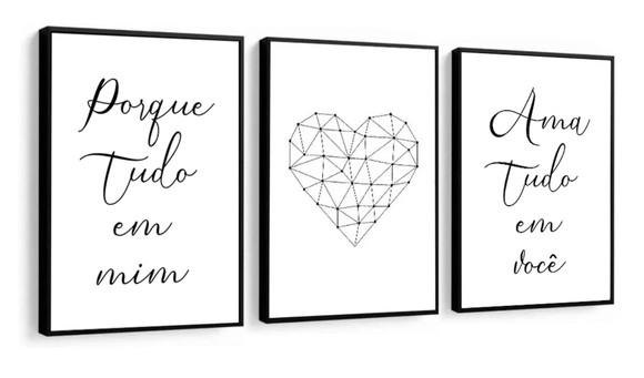 Kit 3 Quadros Decorativos Para Quarto Casal Conjunto Moldura