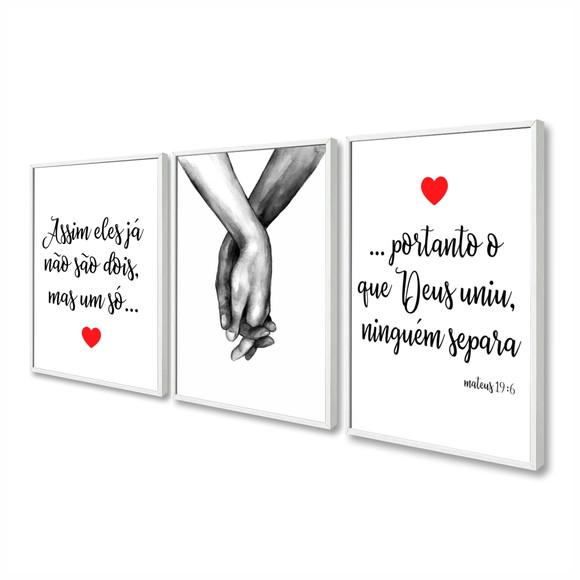 Kit 3 Quadros Decorativos para Quarto Casal Oração Versículo