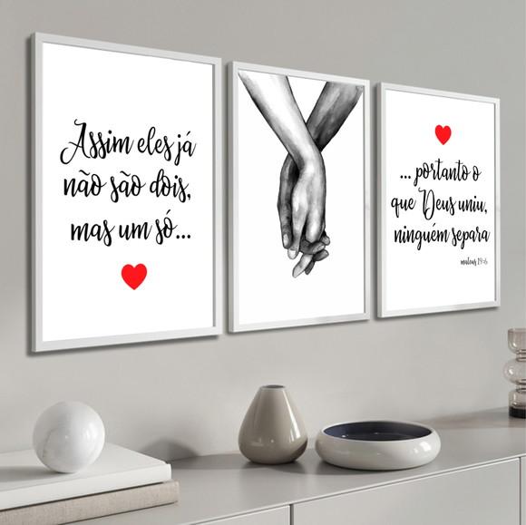 Kit 3 Quadros Decorativos para Quarto Casal Oração Versículo