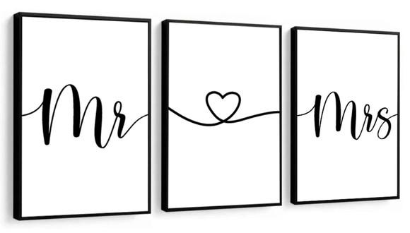 Kit 3 Quadros Decorativos Para Quarto Casal Sala Com Moldura