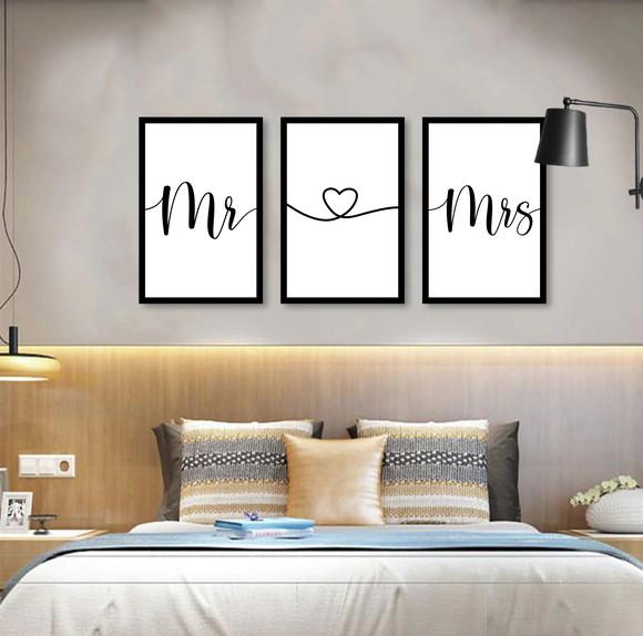 Kit 3 Quadros Decorativos Para Quarto Casal Sala Com Moldura