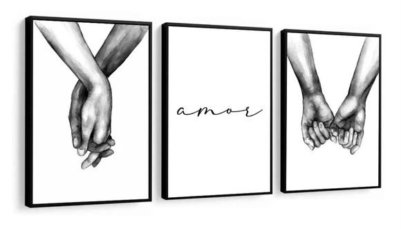 Kit 3 Quadros Decorativos Para Quarto De Casal Amor Moldura