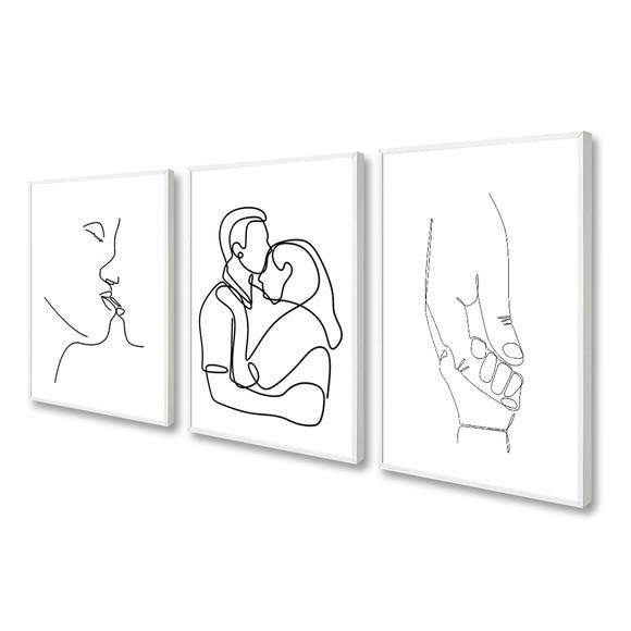 Kit 3 Quadros Decorativos Para Quarto De Casal Com Moldura