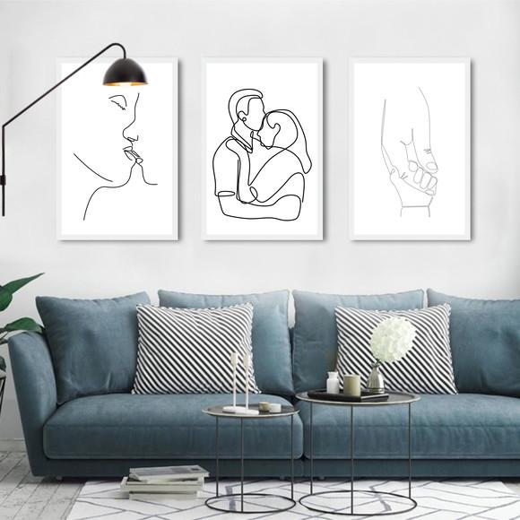 Kit 3 Quadros Decorativos Para Quarto De Casal Com Moldura