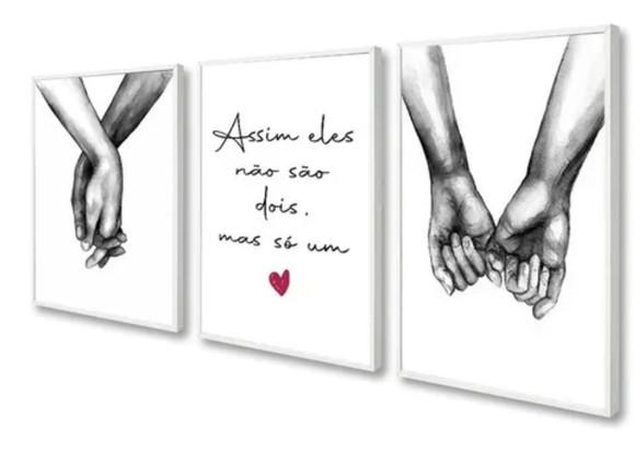 Kit 3 Quadros Decorativos Para Quarto De Casal Frase Moldura