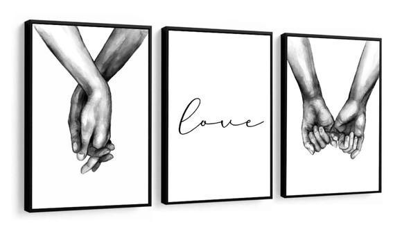 Kit 3 Quadros Decorativos Para Quarto De Casal Love Moldura
