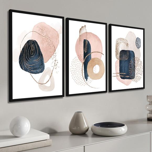 Kit 3 Quadros Decorativos Para Sala Abstrato Moderno Moldura