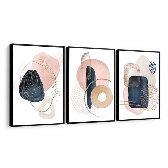 Kit 3 Quadros Decorativos Para Sala Abstrato Moderno Moldura
