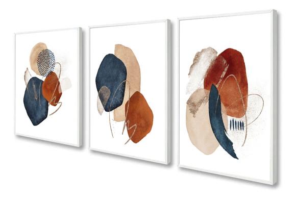 Kit 3 Quadros Decorativos Para Sala Abstrato Moderno Moldura