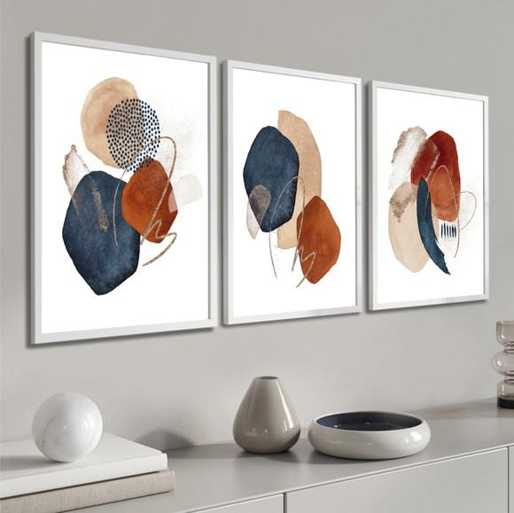 Kit 3 Quadros Decorativos Para Sala Abstrato Moderno Moldura