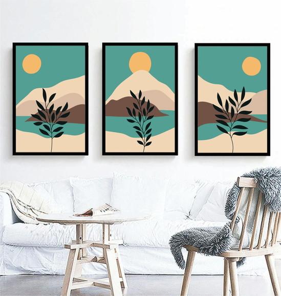 Kit 3 Quadros Decorativos Para Sala Abstrato Moderno Moldura