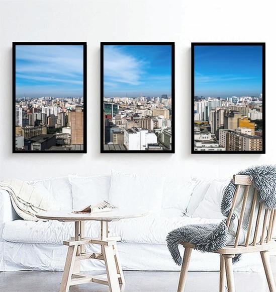 Kit 3 Quadros Decorativos Para Sala Cidade São Paulo Moldura