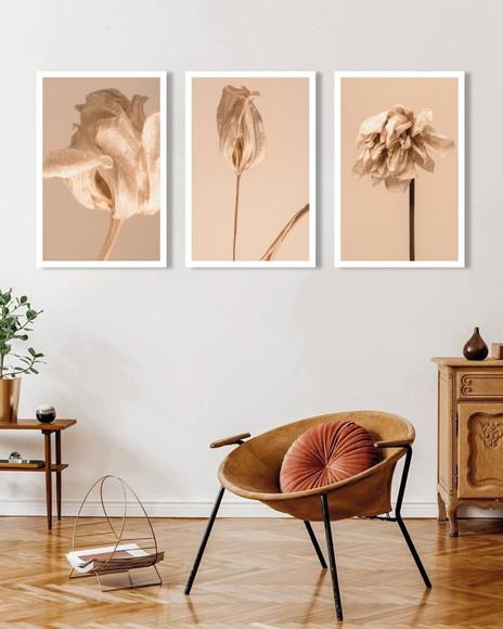 Kit 3 Quadros Decorativos Para Sala Folhagem Moderno Moldura