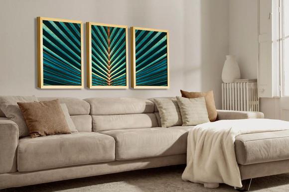 Kit 3 Quadros Decorativos Para Sala Folhagem Verde Molduras