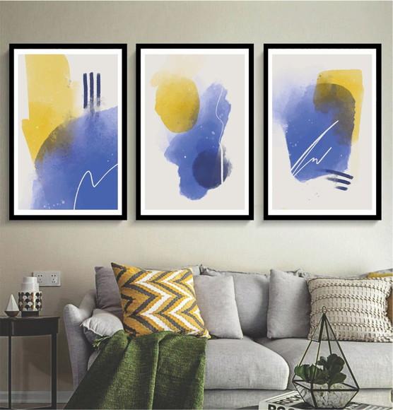 Kit 3 Quadros Decorativos Para Sala Moderno Conjunto Moldura