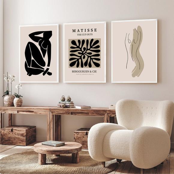 Kit 3 Quadros Decorativos Para Sala Moderno Matisse Moldura