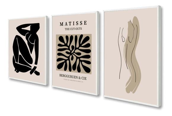Kit 3 Quadros Decorativos Para Sala Moderno Matisse Moldura