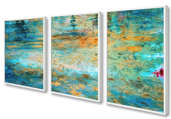 Kit 3 Quadros Decorativos Para Sala Modernos Azul Moldura