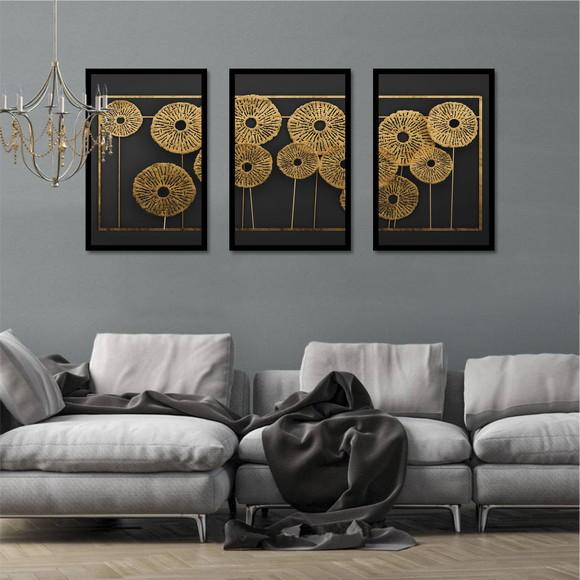Kit 3 Quadros Decorativos Para Sala Modernos Com Moldura