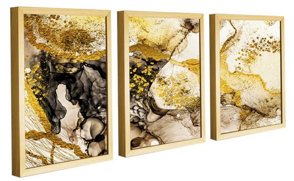 Kit 3 Quadros Decorativos Para Sala Modernos Dourado Moldura