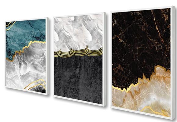 Kit 3 Quadros Decorativos Para Sala Modernos Gold Moldura