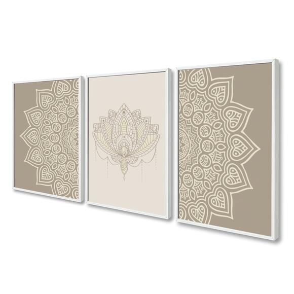 Kit 3 Quadros Decorativos Para Sala Modernos Mandala Moldura