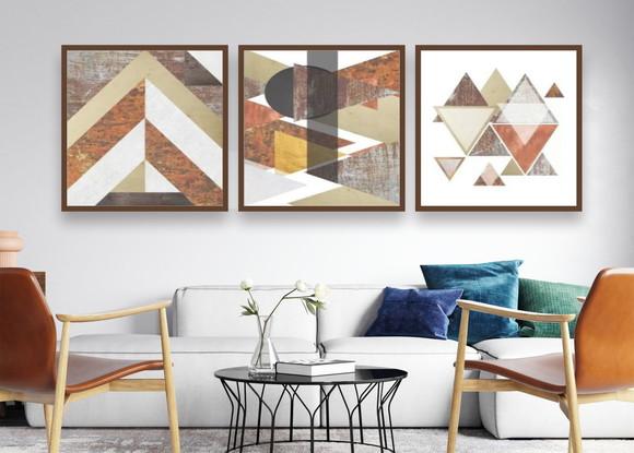 Kit 3 Quadros Decorativos Para Sala Modernos Grande Moldura