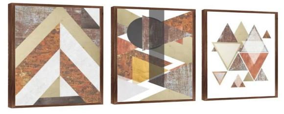 Kit 3 Quadros Decorativos Para Sala Modernos Grande Moldura